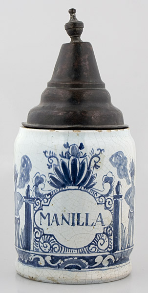 Dutch Delft Tobacco Jar, "MANILLA", With The Three Bells Mark, Image 1